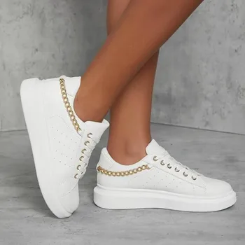 Женская обувь на плоской подошве, Модные повседневные женские дышащие кроссовки из сетчатого материала на шнуровке, Zapatillas Mujer, Парусиновая обувь на шнуровке белого цвета
