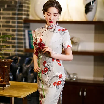 2023 Весна и лето, Новый Тонкий Чонсам в китайском стиле со стоячим воротником, Модное элегантное женское традиционное платье Ципао с короткими рукавами