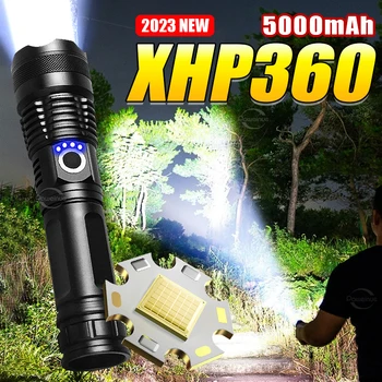 2023 XHP360 Светодиодный Ультра Мощный Фонарик Type-C Перезаряжаемый светодиодный фонарь 60 Вт Высокой Мощности Светодиодный Фонарик Для Кемпинга Long Shot Torch