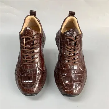Мужские Черно-коричневые кроссовки из натуральной крокодиловой кожи, натуральная кожа аллигатора, высококачественная мужская уличная обувь на шнуровке