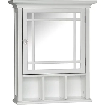 Teamson Home Neal Съемный Деревянный шкафчик для лекарств с зеркальной дверцей, Белая мебель для дома, мебель для ванной комнаты