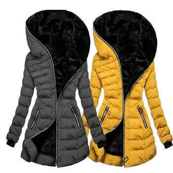 Стильное Женское пальто, Длинное зимнее пальто с Длинным рукавом, повседневная однотонная зимняя куртка с утеплением