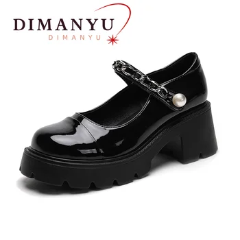 Женская обувь Mary Jane / новинка 2023 года, весенняя женская обувь на платформе и высоком каблуке с круглым носком, модная студенческая обувь с бисером, женская обувь