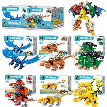Совместим с игрушками-головоломками из мелких частиц серии Mecha с динозавром 6 в 1 Тираннозавр Рекс для детских подарков на день рождения