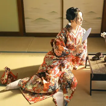 Японское традиционное кимоно с цветочным принтом для женщин, улучшенная униформа для ресторана Haori YukataJapanese, фотография, платье-кимоно