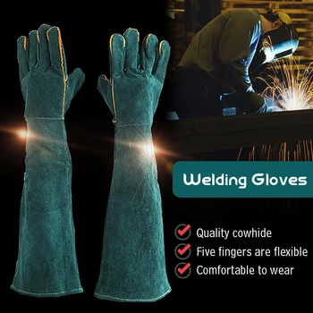 1 Пара Сварочных перчаток 45/60 см, сварочные перчатки из воловьей кожи, Утолщенные перчатки Сварщика, перчатки для защиты безопасности труда