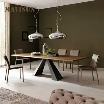 Стол в стиле ретро в американском лофте, креативный обеденный стол, современная мебель из массива дерева и кованого железа для гостиной